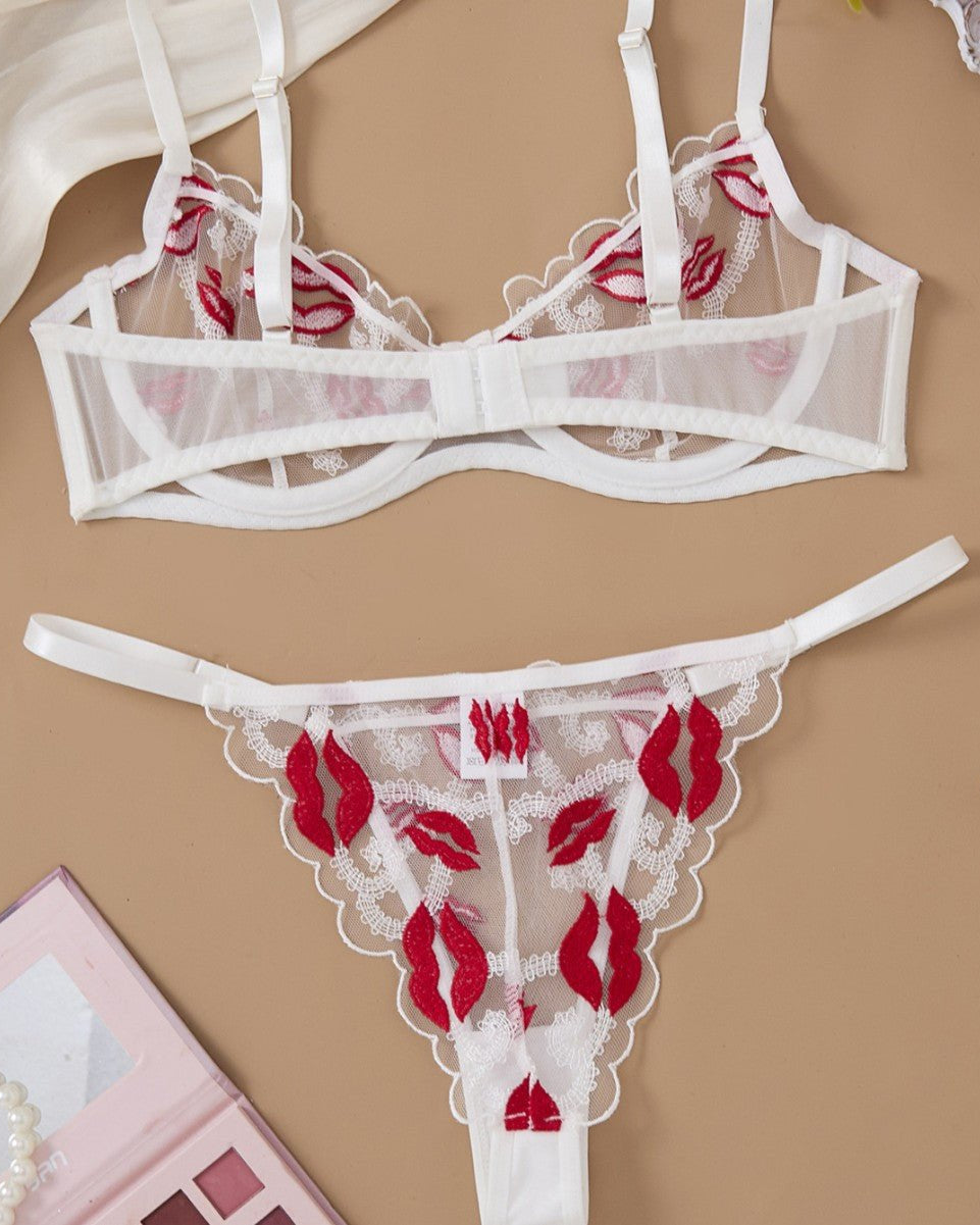 Makeout Manifesto Sheer Lace Bra & Thong Lingerie