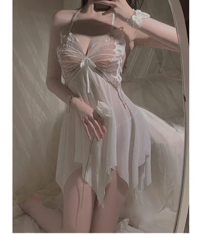 Butterfly Mesh Nightgown ( White )