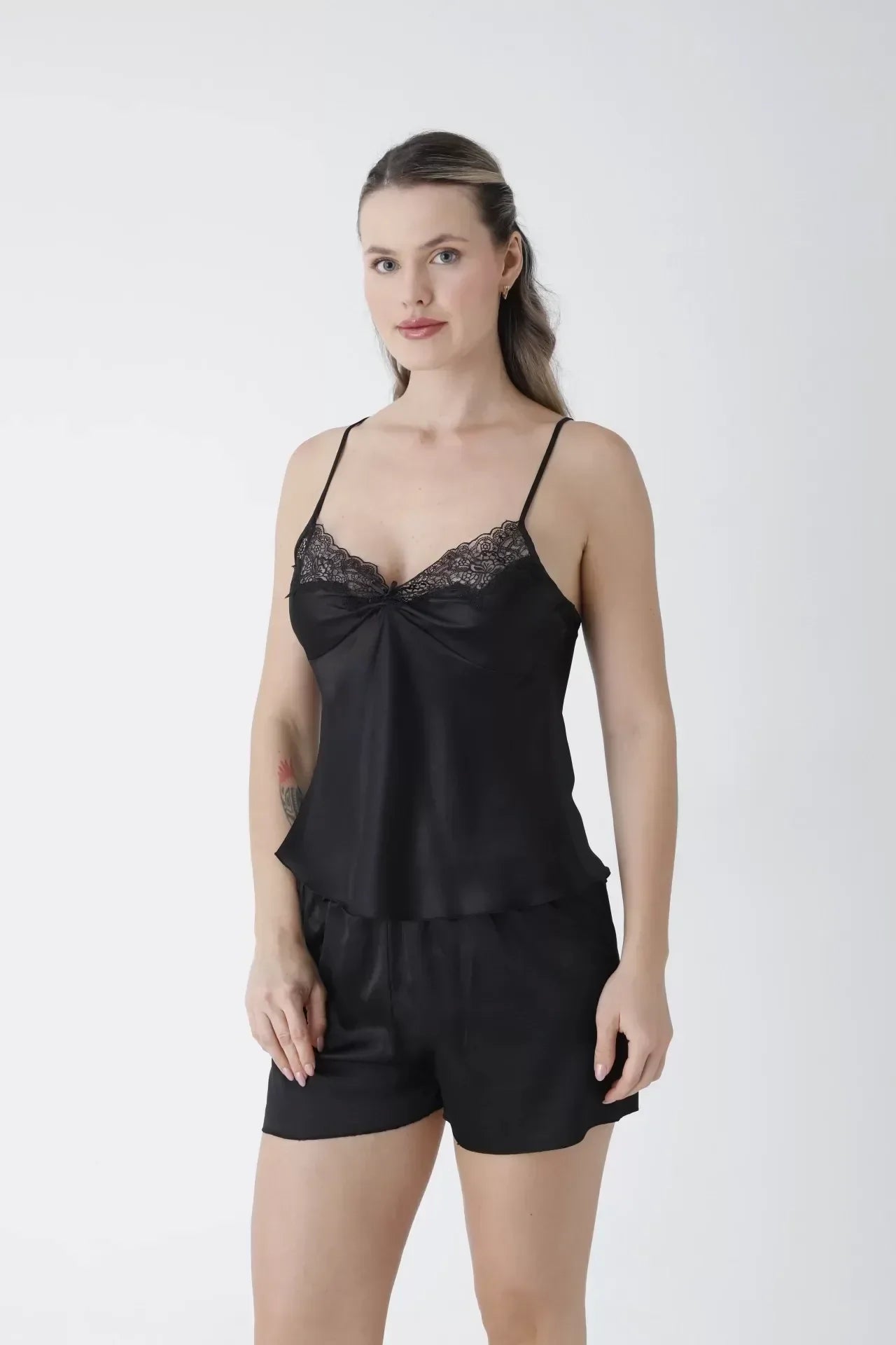 Diamond Short Nightgown Set Black