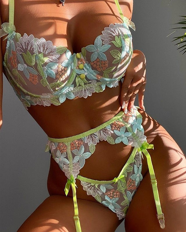 Blooming Desire Three-Piece Lace Lingerie