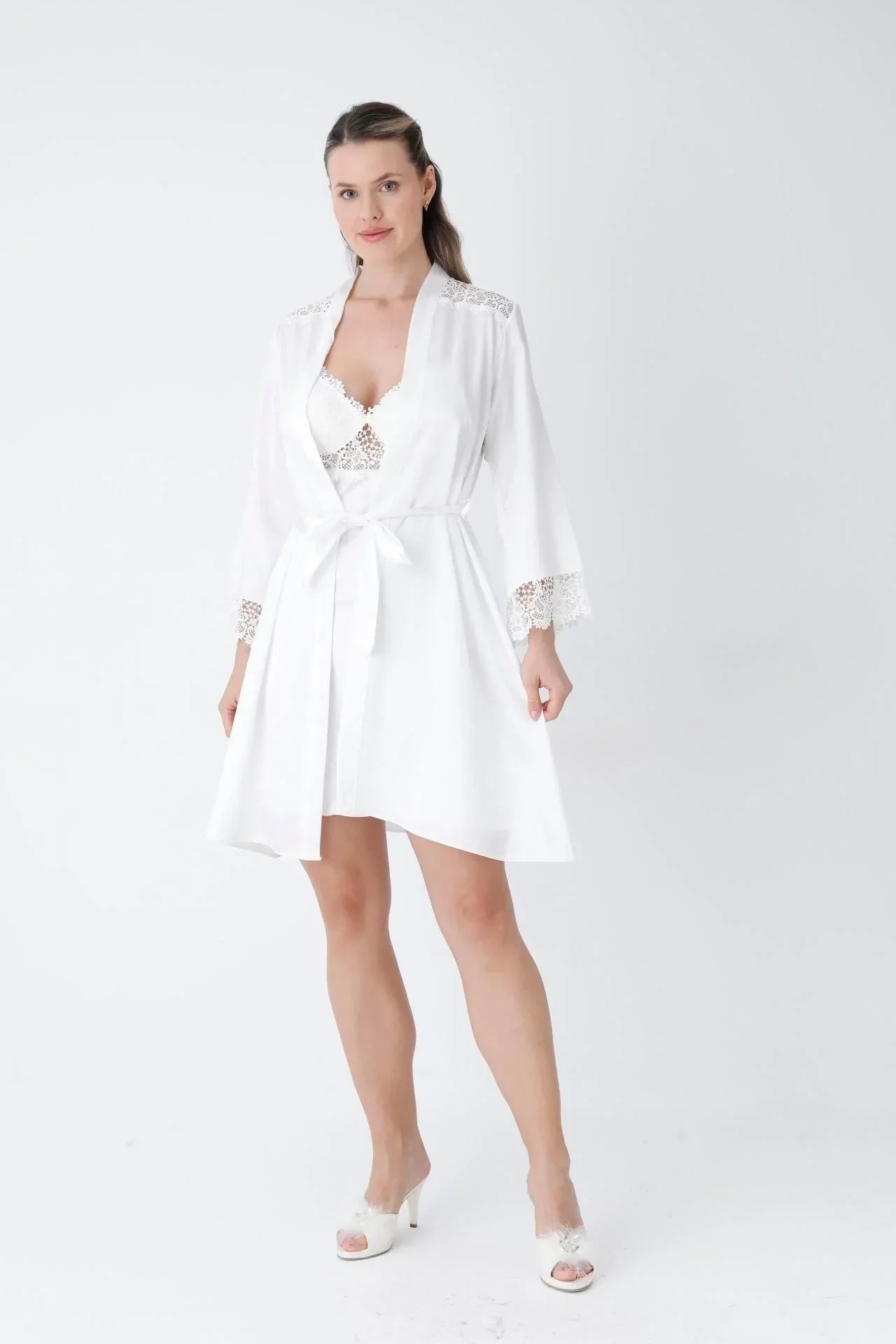 Ecru Short Nightgown Dressing Gown Set