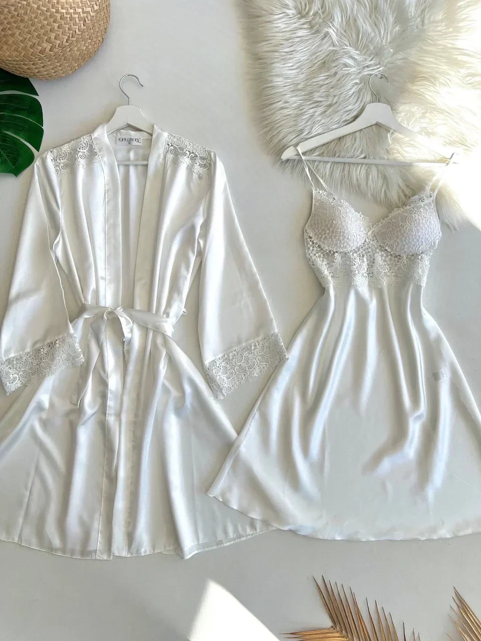 Ecru Short Nightgown Dressing Gown Set